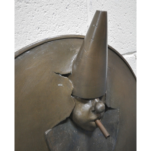 193 - ANDRE WALLACE, A BRONZE EFFECT 'THE JOKER' WALL HANGING WATER FOUNTAIN, disk diameter 49cm x width 5... 
