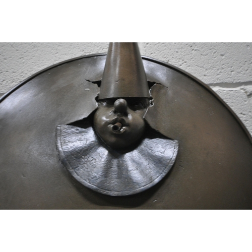 193 - ANDRE WALLACE, A BRONZE EFFECT 'THE JOKER' WALL HANGING WATER FOUNTAIN, disk diameter 49cm x width 5... 