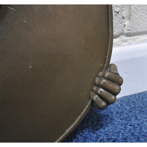 193 - ANDRE WALLACE, A BRONZE EFFECT 'THE JOKER' WALL HANGING WATER FOUNTAIN, disk diameter 49cm x width 5... 