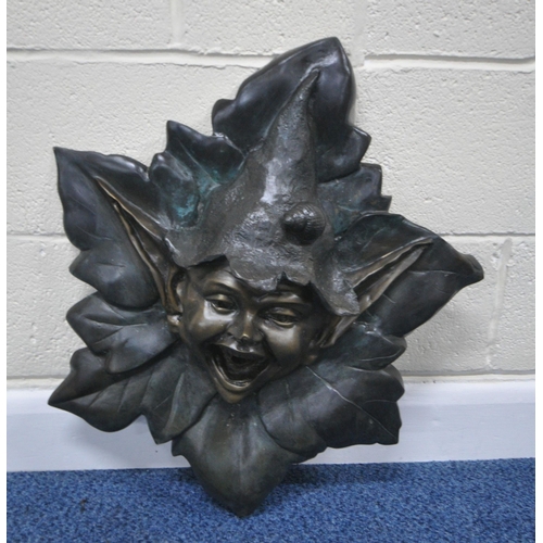 195 - POSSIBLY DAVID GOODE 'LEAFY HEAD' A CAST BRONZE WATER FEATURE, width 57cm x 66cm, condition report: ... 
