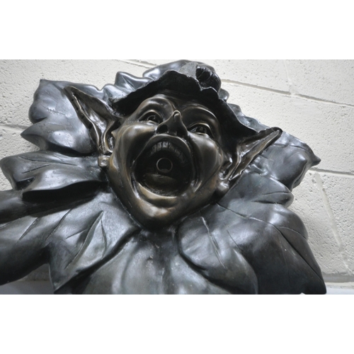 195 - POSSIBLY DAVID GOODE 'LEAFY HEAD' A CAST BRONZE WATER FEATURE, width 57cm x 66cm, condition report: ... 