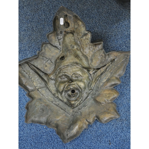 195 - POSSIBLY DAVID GOODE 'LEAFY HEAD' A CAST BRONZE WATER FEATURE, width 57cm x 66cm, condition report: ... 