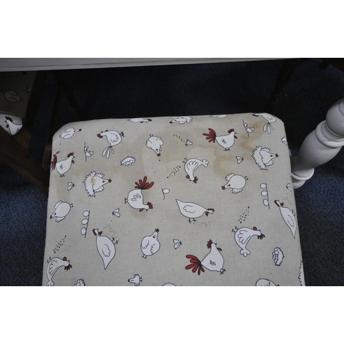 196 - A PARTIALLY PAINTED PINE RECTANGULAR FARMHOUSE STYLE TABLE, raised on turned legs, length 132cm x de... 