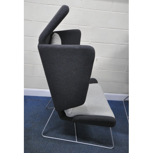 197 - ORANGEBOX ADEN  HBH-01, A PAIR OF LARGE GREY AND CHARCOAL UPHOLSTERED WING BACK ARMCHAIRS, with a ho... 