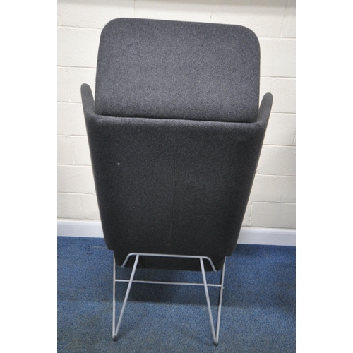 197 - ORANGEBOX ADEN  HBH-01, A PAIR OF LARGE GREY AND CHARCOAL UPHOLSTERED WING BACK ARMCHAIRS, with a ho... 