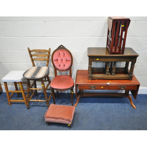 199 - A SELECTION OF OCCASIONAL FURNITURE, to include a drop leaf table, with two drawers, an oak nest of ... 