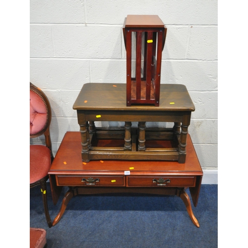 199 - A SELECTION OF OCCASIONAL FURNITURE, to include a drop leaf table, with two drawers, an oak nest of ... 