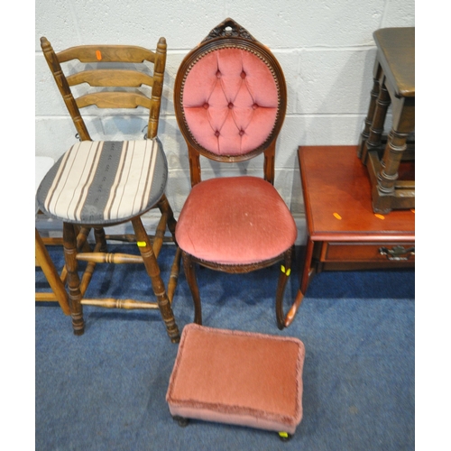 199 - A SELECTION OF OCCASIONAL FURNITURE, to include a drop leaf table, with two drawers, an oak nest of ... 