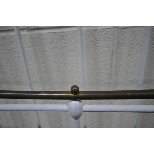 200 - A WHITE PAINTED BRASS AND CAST IRON 4FT6 BEDSTEAD, with a tartan insert, condition report: overpaint... 