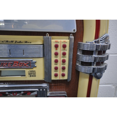 202 - A MODERN 1950'S STYLE JUKEBOX, with a six disk, radio, FM, AM, and cassette function, optional light... 