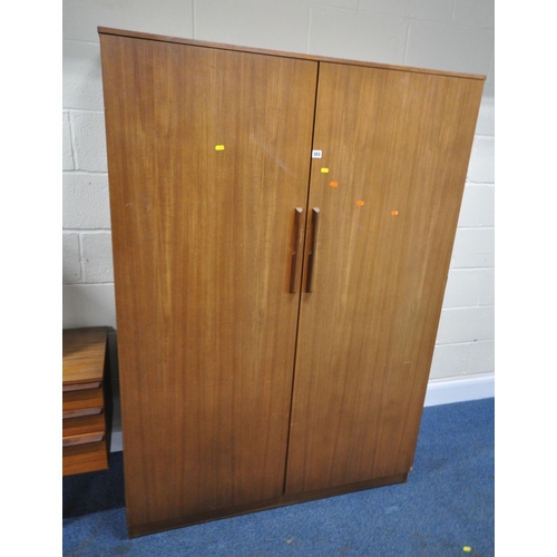 203 - A MID-CENTURY AVALON TEAK FOUR PIECE BEDROOM SUITE, comprising a double door wardrobe, width 122cm x... 