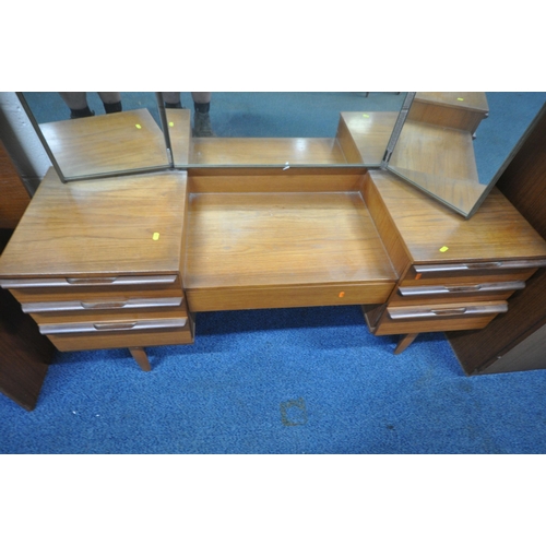 203 - A MID-CENTURY AVALON TEAK FOUR PIECE BEDROOM SUITE, comprising a double door wardrobe, width 122cm x... 