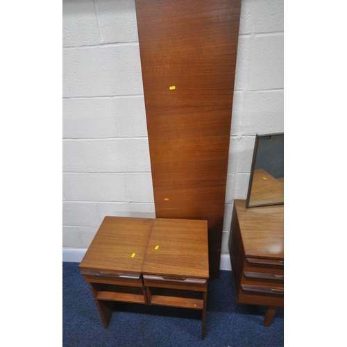203 - A MID-CENTURY AVALON TEAK FOUR PIECE BEDROOM SUITE, comprising a double door wardrobe, width 122cm x... 