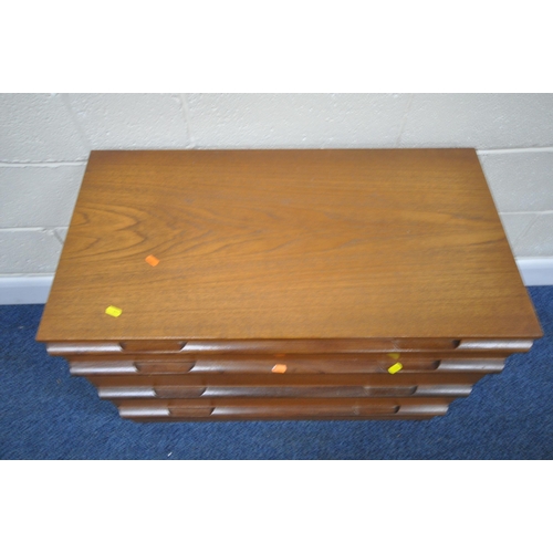 203 - A MID-CENTURY AVALON TEAK FOUR PIECE BEDROOM SUITE, comprising a double door wardrobe, width 122cm x... 