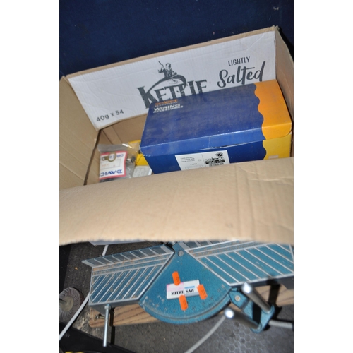 67 - FIVE TRAYS CONTAINING TOOLS, including a Hitachi angle grinder, a Black and Decker circular saw, a B... 