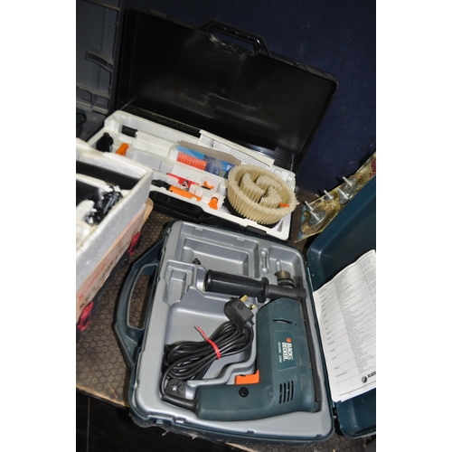 77 - A COLLECTION OF POWER TOOLS, including Black and Decker KD154RE hammer drill and Scorpion reciprocat... 
