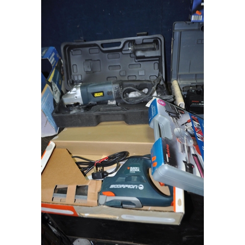 77 - A COLLECTION OF POWER TOOLS, including Black and Decker KD154RE hammer drill and Scorpion reciprocat... 