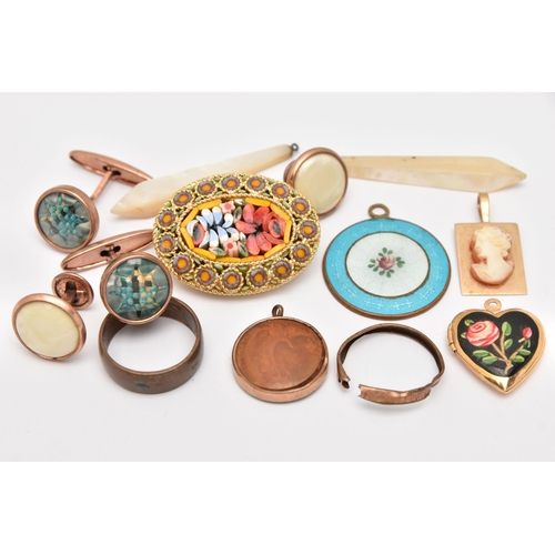 438 - AN ASSORTMENT OF JEWELLERY, to include a yellow metal cameo pendant stamped 9ct, approximate gross w... 