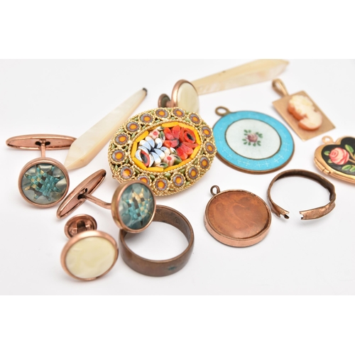 438 - AN ASSORTMENT OF JEWELLERY, to include a yellow metal cameo pendant stamped 9ct, approximate gross w... 