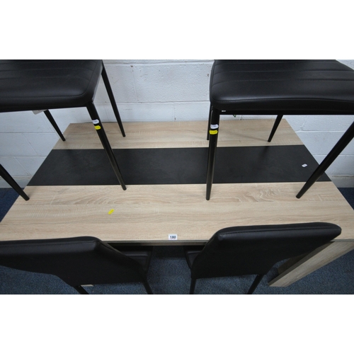 147 - A MODERN RECTANGULAR DINING TABLE, with a central strip, length 139cm x depth 80cm x height 75cm, al... 