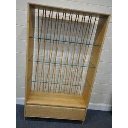 150 - LUCIAN ERCOLANI, A LATE 20TH CENTURY CHILTERN OPEN DISPLAY CABINET, with three glass shelves, cross ... 