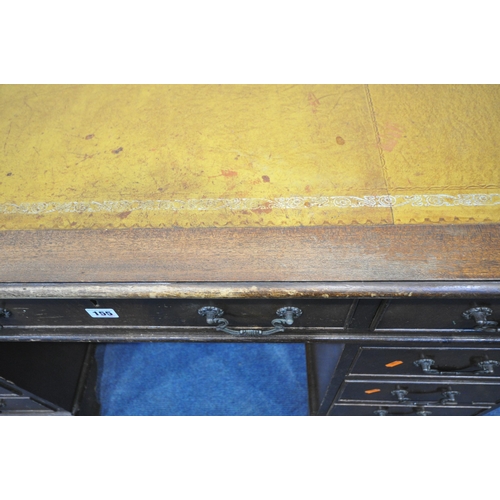 155 - A 20TH CENTURY MAHOGANY TWIN PEDESTAL DESK, with a tanned leather writing surface, and eight assorte... 