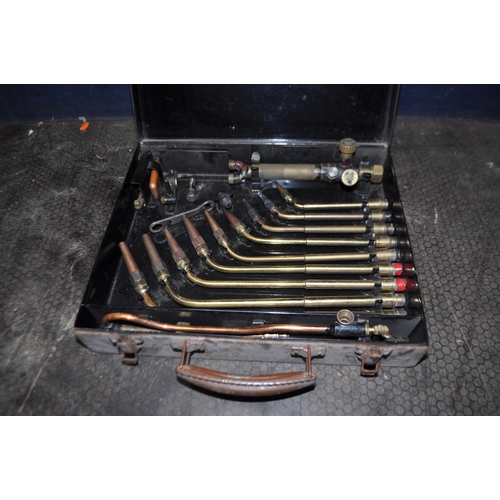 65 - A VINTAGE 'B.O.C.' CASED WELDING. CUTTING TORCH, with nine nozzles (appears complete but untested)