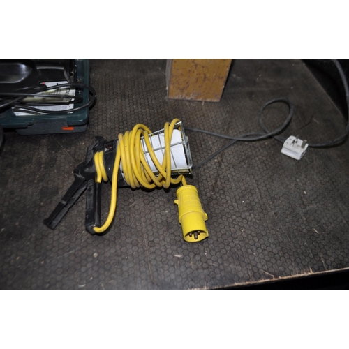 66 - A CASED HITACHI CR12V 110V RECIPROCATING SAW, with a 110v lead light, and a vintage 110v transformer... 