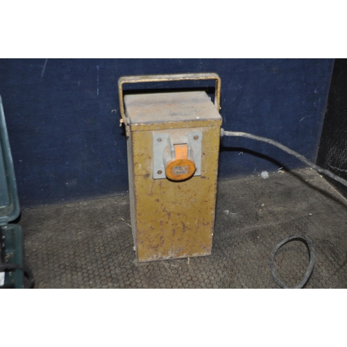 66 - A CASED HITACHI CR12V 110V RECIPROCATING SAW, with a 110v lead light, and a vintage 110v transformer... 