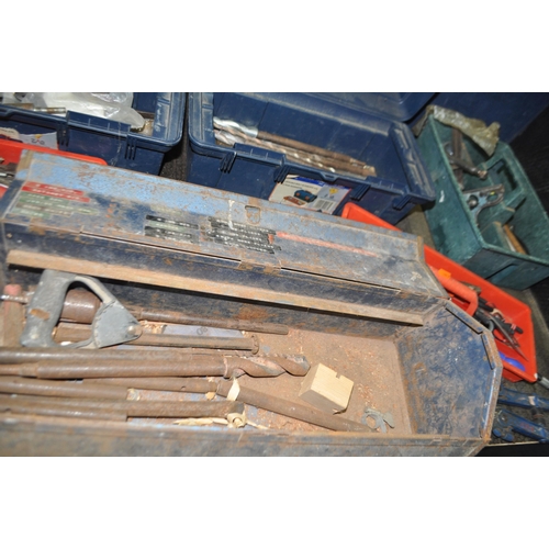 74 - A LARGE QUANTITY OF TOOLS AND HARDWARE, including coach bolts, drill bits, a pair of Record No601 bo... 