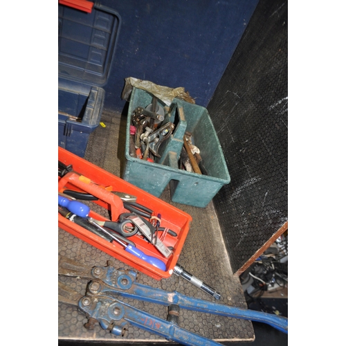 74 - A LARGE QUANTITY OF TOOLS AND HARDWARE, including coach bolts, drill bits, a pair of Record No601 bo... 