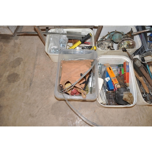 74 - A LARGE QUANTITY OF TOOLS AND HARDWARE, including coach bolts, drill bits, a pair of Record No601 bo... 
