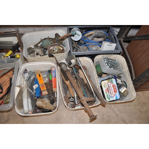 74 - A LARGE QUANTITY OF TOOLS AND HARDWARE, including coach bolts, drill bits, a pair of Record No601 bo... 