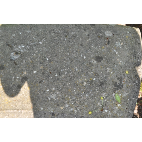 9 - A CONCRETE GARDEN BENCH, with a curved seat and scrolled bases, length 128cm, Condition Report: aggr... 