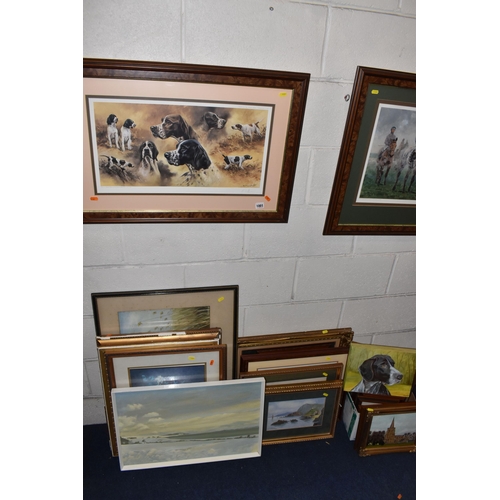 1001 - A QUANTITY OF PICTURES AND PRINTS ETC, to include a signed  Mick Cawston limited edition print of wo... 