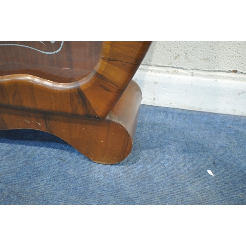 156 - AN ART DECO WALNUT CHINA CABINET, the double glass sliding doors with foliate patterns, that are enc... 