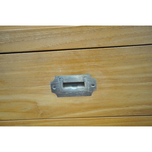 185 - A LARGE MODERN OAK HOUSEKEEPERS CUPBOARD, fitted with triple glass sliding doors, six drawers, atop ... 