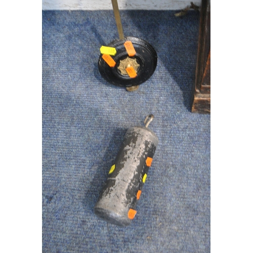 188 - A GEORGIAN OAK 30 HOUR LONGCASE CLOCK, with twin swan neck pediment, two cylindrical pillars flankin... 