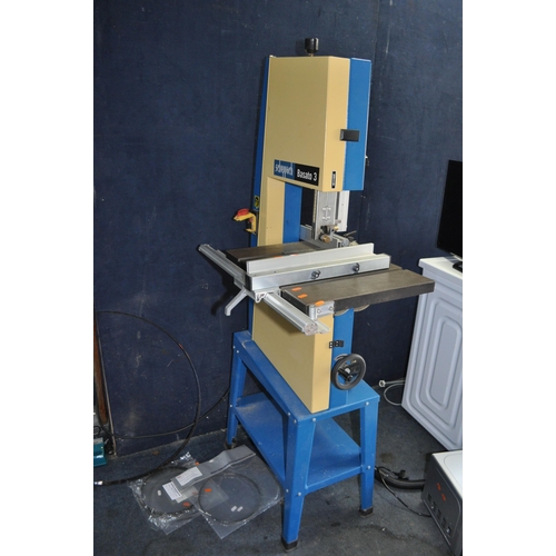 97 - A SCHEPPACH BASATO 3 BANDSAW ON STAND with parallel and mitre guides along with spare blades, 12in t... 