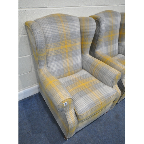 208 - A PAIR OF NEXT TARTAN UPHOLSTERED WING BACK ARMCHAIRS, width 84cm x depth 87cm x height 101cm, condi... 