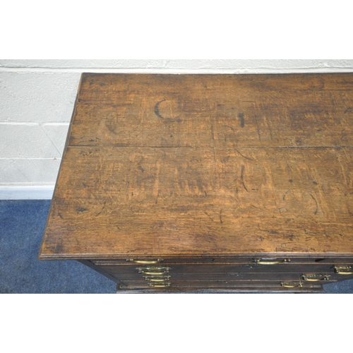 222 - A GEORGIAN OAK CHEST OF THREE SHORT OVER THREE LONG GRADUATED DRAWERS, raised on bracket feet, width... 