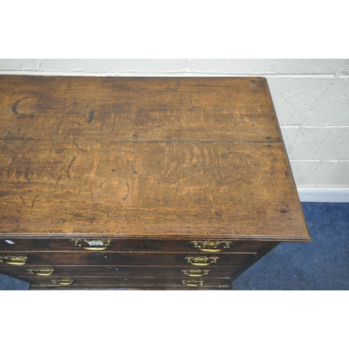 222 - A GEORGIAN OAK CHEST OF THREE SHORT OVER THREE LONG GRADUATED DRAWERS, raised on bracket feet, width... 