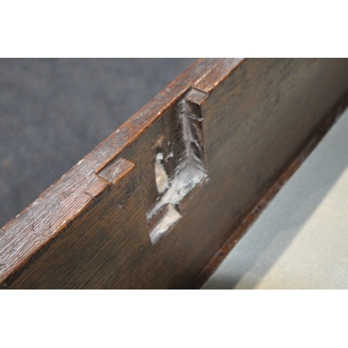 222 - A GEORGIAN OAK CHEST OF THREE SHORT OVER THREE LONG GRADUATED DRAWERS, raised on bracket feet, width... 