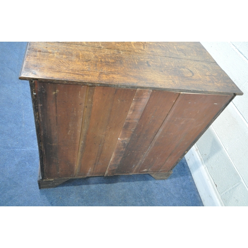 222 - A GEORGIAN OAK CHEST OF THREE SHORT OVER THREE LONG GRADUATED DRAWERS, raised on bracket feet, width... 