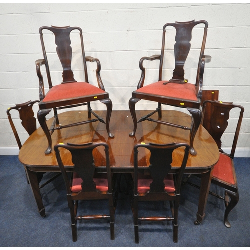 224 - AN EDWARDIAN MAHOGANY WIND OUT DINING TABLE, with two additional leaves, raised on square tapered le... 