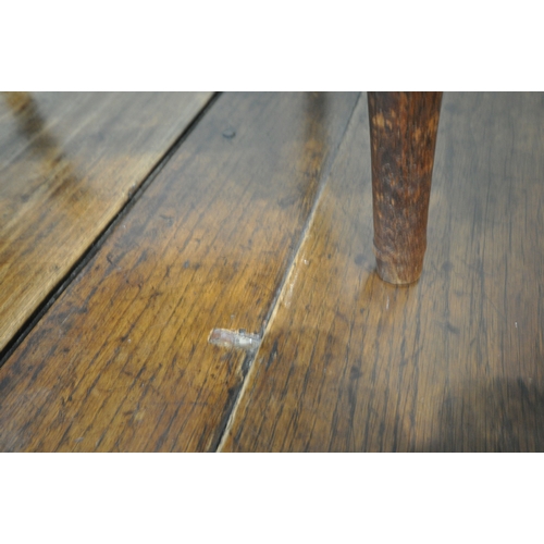 225 - A GEORGIAN OAK GATE LEG TABLE, open width 146cm x depth 125cm x height 74cm, along with a set of fiv... 