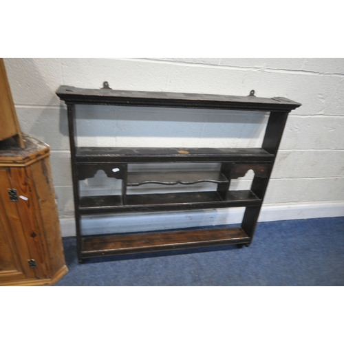 240 - A MODERN PINE COFFEE TABLE, 72cm squared, height 37cm, another table, two pine corner cupboards, and... 