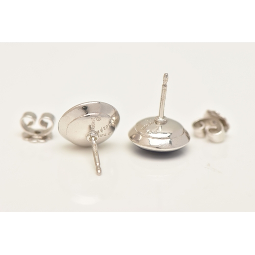 422 - A BOXED PAIR OF 18CT WHITE GOLD, ENAMEL AND DIAMOND 'FABERGE' EARRINGS, each of a circular form, dec... 