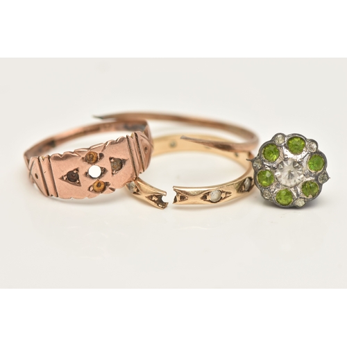 432 - THREE RINGS, all AF, to include a 9ct rose gold ring missing stones, hallmarked Birmingham, ring siz... 