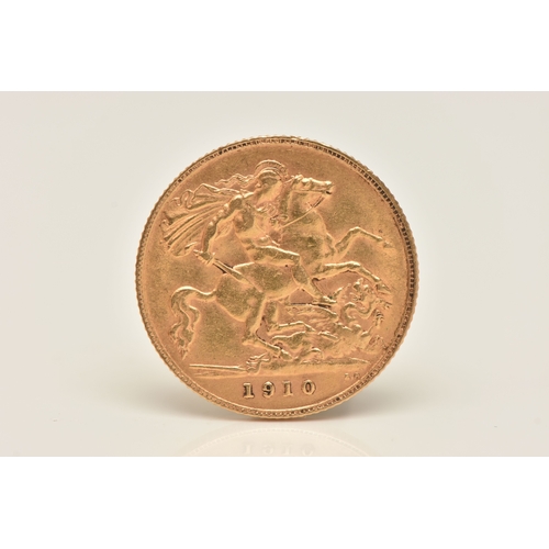 470 - A GOLD HALF SOVEREIGN COIN, depicting Edward VII, dated 1910, approximate width 19.2mm, approximate ... 